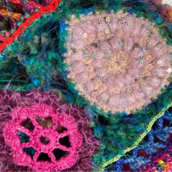 Cape Poncho Jacket Coat Sweater Cardigan Knit Crochet Thick Handmade Multicolor - Picture 8 of 14